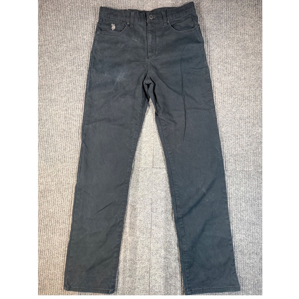 US Polo Assn Boys Black Straight Leg Jeans Size 16 Adjustable Waist